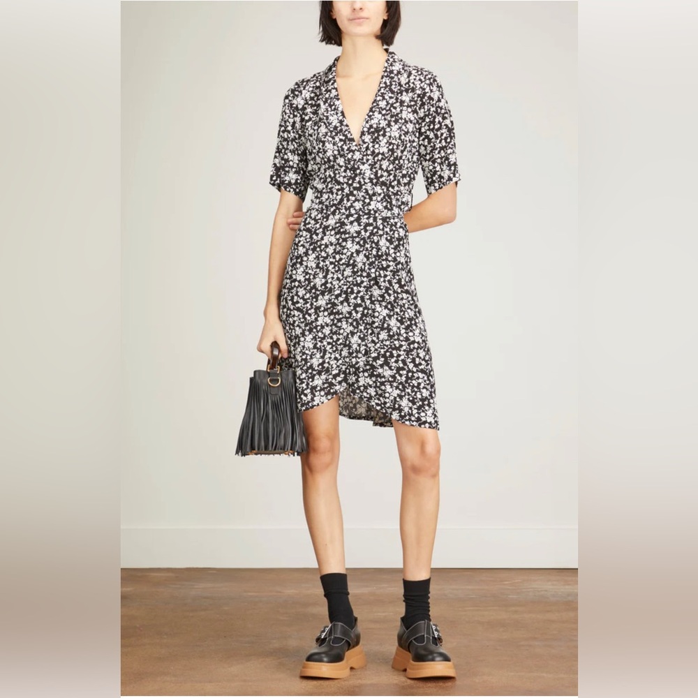 GANNI Printed Crepe Wrap Dress NWT